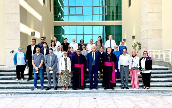 Prof.Dr. Essam Elkordi received his Excellency Bishop Claudio Lurati, Monsignor Antoine Tawfik and their delegation