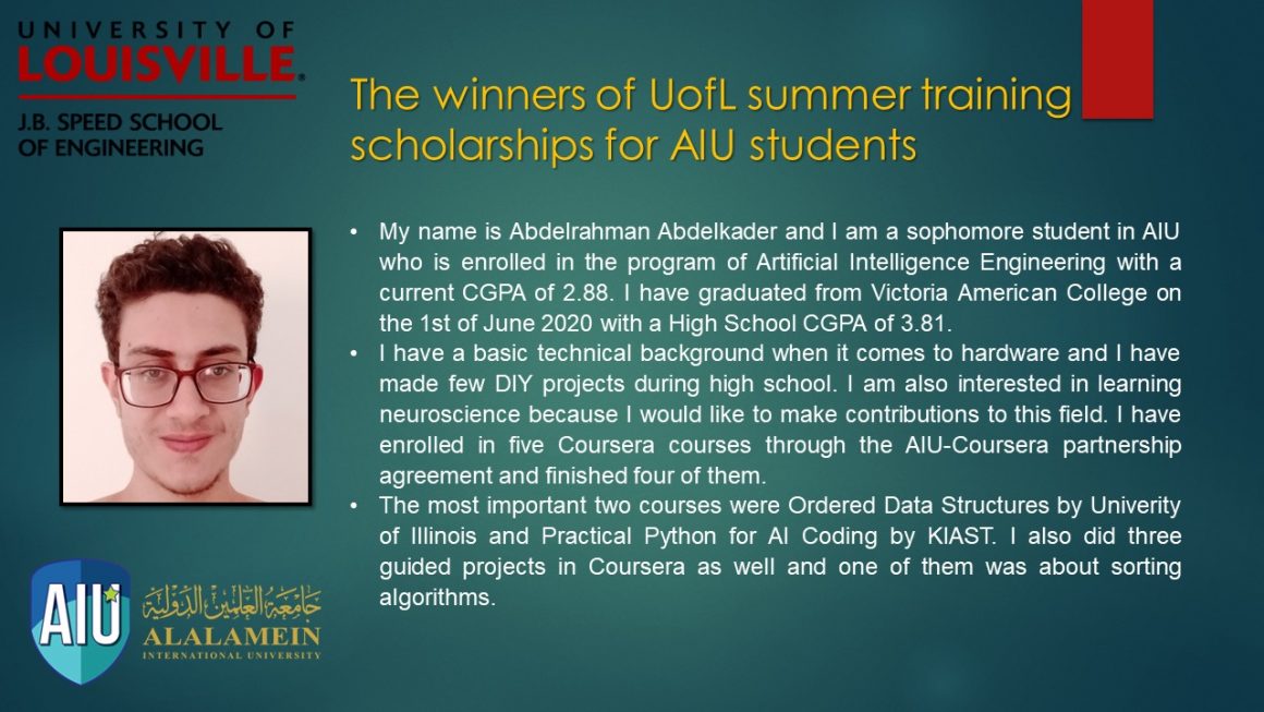 The winners of UofL summer training scholarships for AIU students